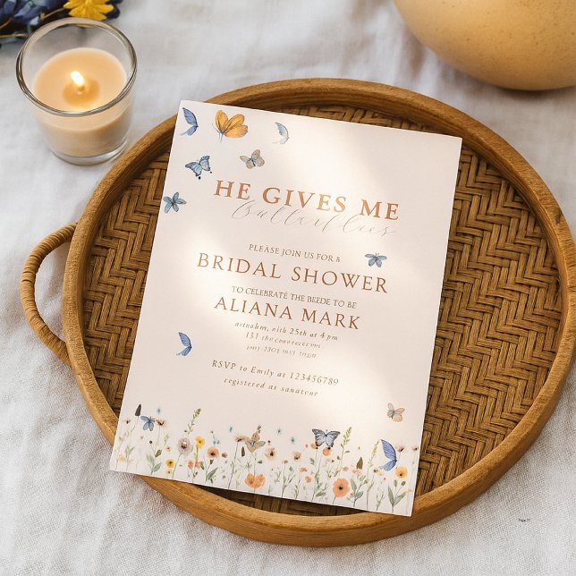 Floral Boho He Gives Me Butterflies Bridal Shower  Invitation (Creator Uploaded)