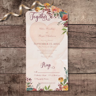 Floral Boho Heart Peach Jewel No Dinner All In One Invitation