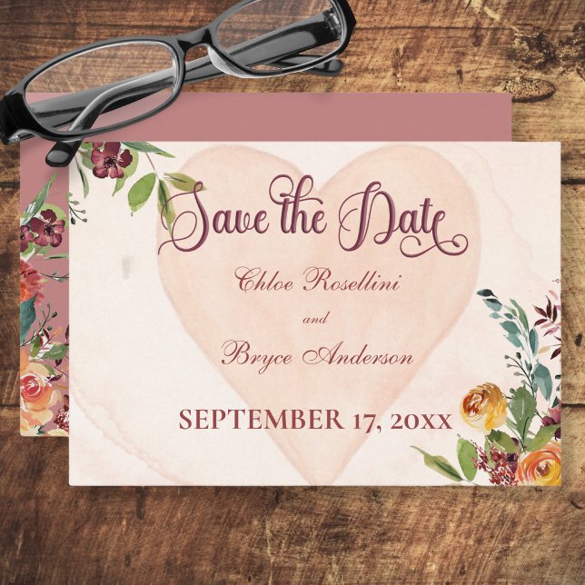 Floral Boho Heart Peach Wedding Save The Date (Creator Uploaded)