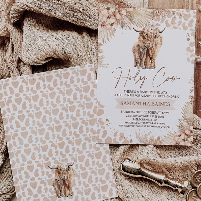 Floral Boho Highland Cow Calf Baby Shower Invitati Invitation (Creator Uploaded)