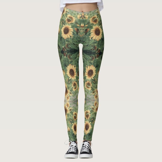 Floral Boho Hippie Sunflower Leggings (Front)