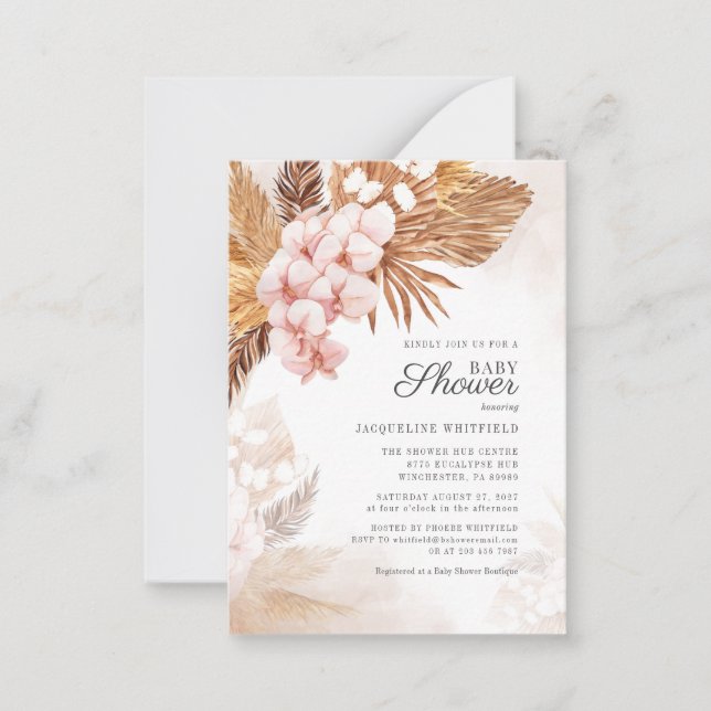Floral Boho Pampas Grass Terracotta Baby Shower Card (Front)
