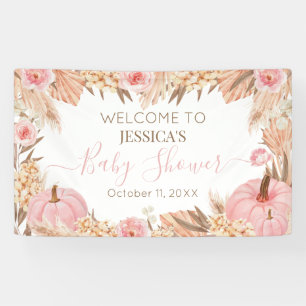 Floral Boho Pampas Pink Pumpkin baby shower Banner
