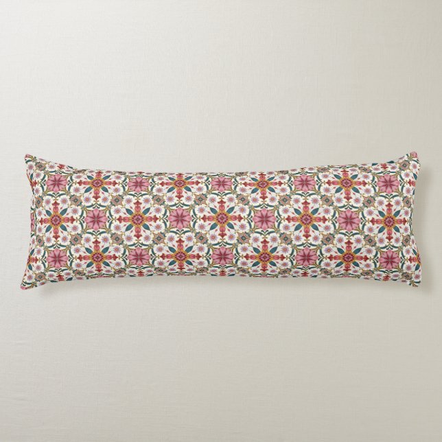 Floral Boho Pattern in Red, Pink & Teal Body Cushion (Front)