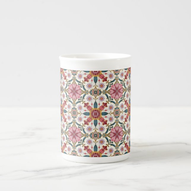 Floral Boho Pattern in Red, Pink & Teal Bone China Mug (Front)