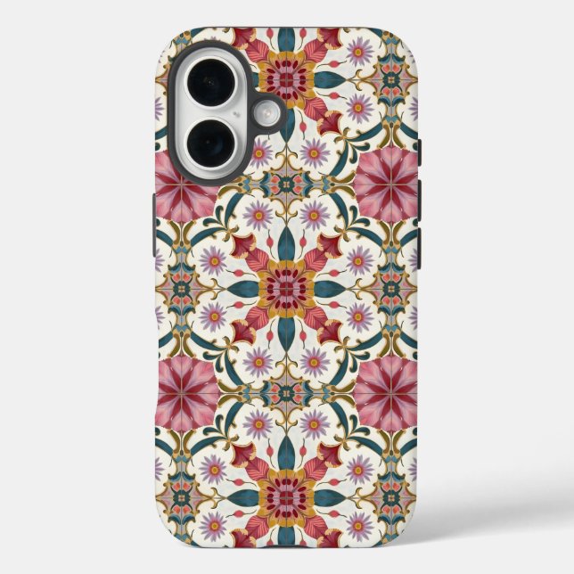 Floral Boho Pattern in Red, Pink & Teal Case-Mate iPhone Case (Back)