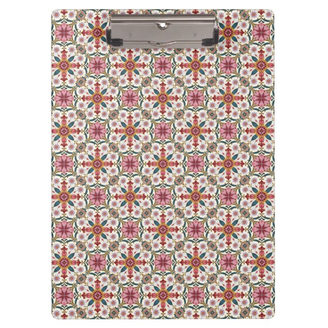 Floral Boho Pattern in Red, Pink & Teal Clipboard (Front)