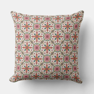Floral Boho Pattern in Red, Pink & Teal Cushion
