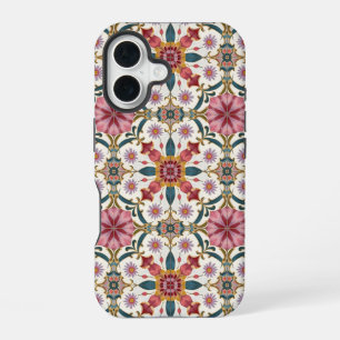 Floral Boho Pattern in Red, Pink & Teal iPhone 16 Case