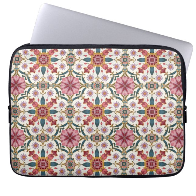 Floral Boho Pattern in Red, Pink & Teal Laptop Sleeve (Front)