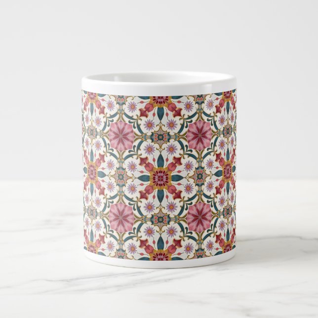 Floral Boho Pattern in Red, Pink & Teal Large Coffee Mug (Front)