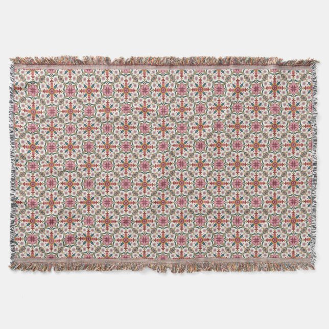 Floral Boho Pattern in Red, Pink & Teal Throw Blanket (Front)