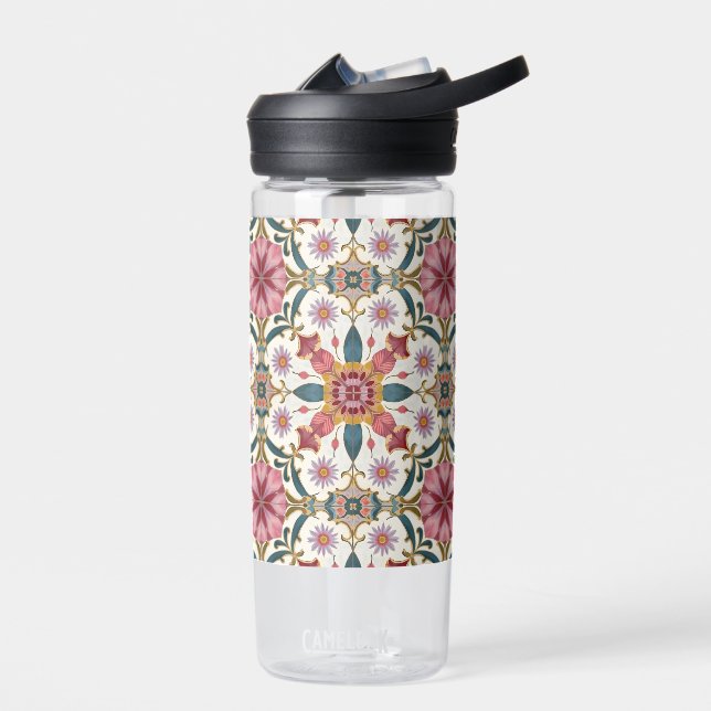 Floral Boho Pattern in Red, Pink & Teal Water Bottle (Left)