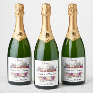 Floral Boho Personalised Trendy Wedding Favour  Sparkling Wine Label