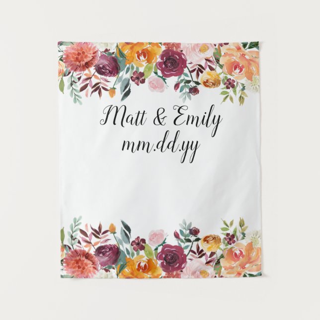 Floral Boho Photo Booth Prop Fall Wedding Backdrop Tapestry (Front)