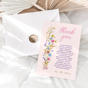 Floral Boho Pink Baby Girl Shower Thank You Card