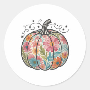 Floral Boho Pumpkin Preppy Fall Thanksgiving Cozy Classic Round Sticker