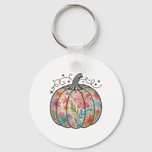 Floral Boho Pumpkin Preppy Fall Thanksgiving Cozy  Key Ring