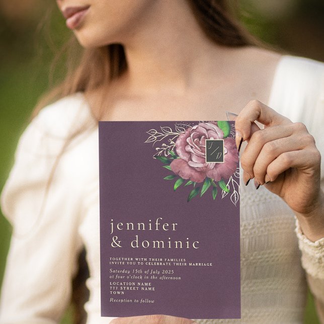 Floral Boho Purple Wedding Invitation (Creator Uploaded)