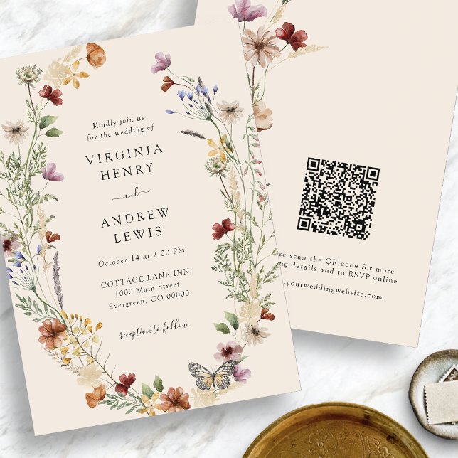 Floral Boho QR Code Wedding Invitation (Floral Boho QR Code Wedding Invitation
)