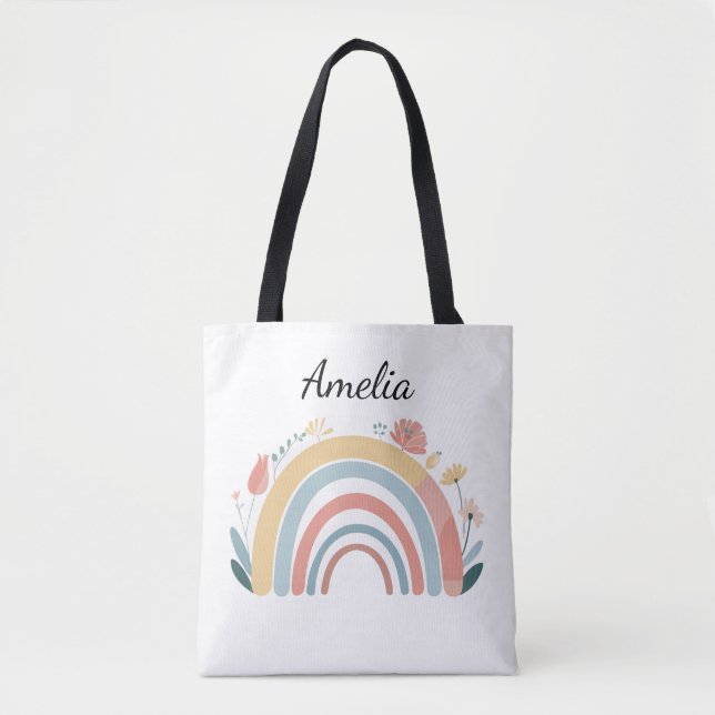 Floral Boho Rainbow All-Over Print Tote Bag (Front)