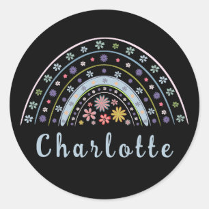Floral Boho Rainbow with Personalised Name  Classic Round Sticker