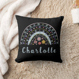 Floral Boho Rainbow with Personalised Name Cushion