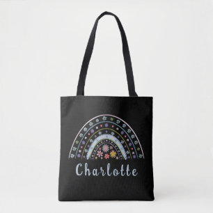 Floral Boho Rainbow with Personalised Name Tote Bag