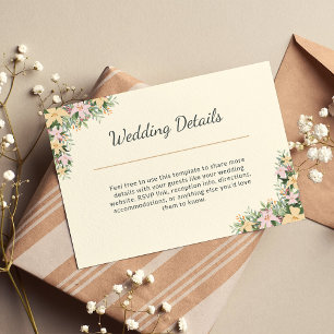 Floral boho romantic Wedding Details info Enclosure Card