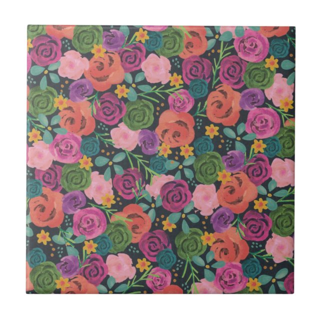 floral boho rose elegant chic botanical flowers   tile (Front)