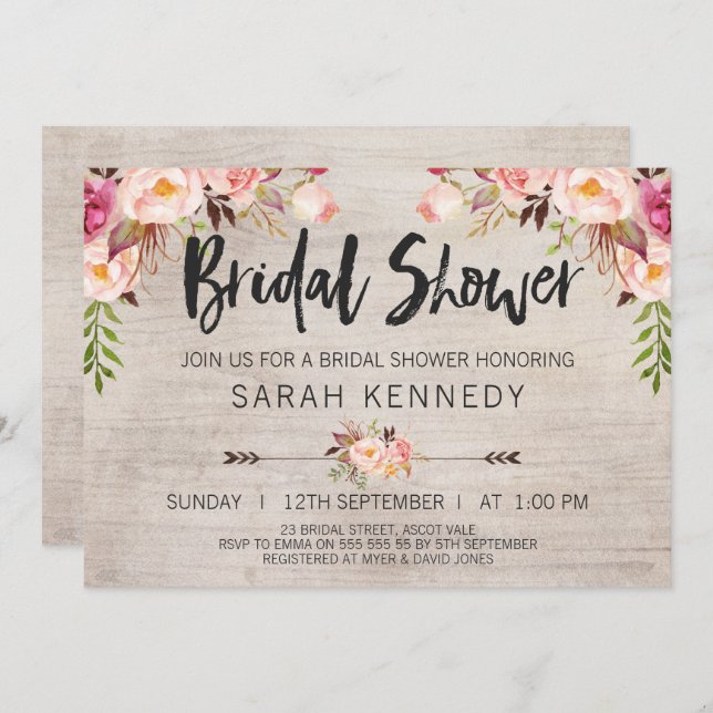 Floral Boho Rustic Bridal Shower Invitation (Front/Back)
