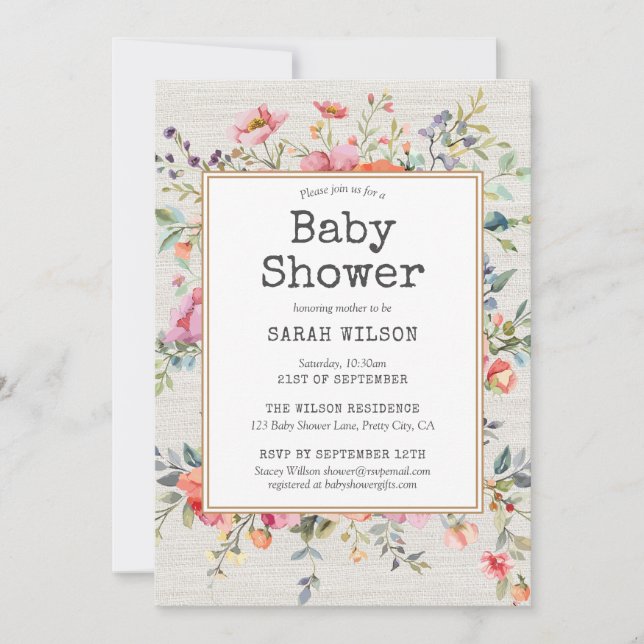 Floral Boho Rustic Chic Botanical Baby Shower Invitation (Front)