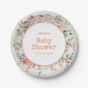 Floral Boho Rustic Chic Botanical Baby Shower Paper Plate