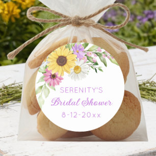 Floral Boho Sunflower Daisy Bridal Shower Classic Round Sticker