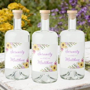 Floral Boho Sunflower Daisy Bridal Shower Liquor Bottle Label