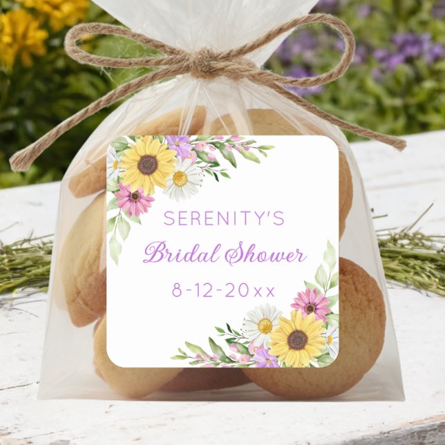 Floral Boho Sunflower Daisy Bridal Shower Square Sticker (Creator Uploaded)