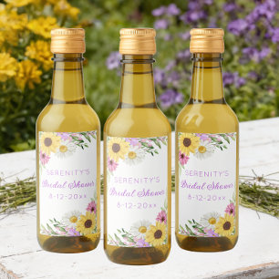 Floral Boho Sunflower Daisy Bridal Shower Wine Label