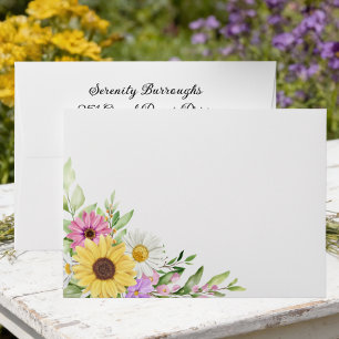 Floral Boho Sunflower Daisy Wildflowers Wedding Envelope