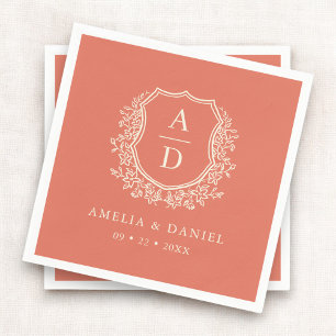 Floral Boho Terracotta Crest Wedding Monogram Napkin