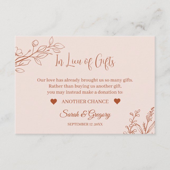 Floral Boho Terracotta "In Lieu of Gifts" Cards (Front)