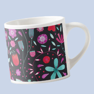 Floral Boho Watercolor Dark Espresso Cup