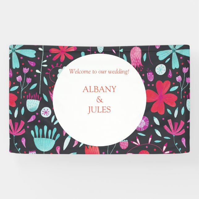 Floral Boho Watercolor Dark Wedding Banner (Horizontal)