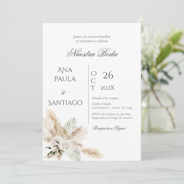 Floral Boho Wedding invitation Invitación (Standing Front)