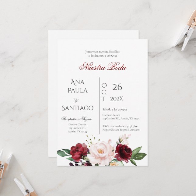 Floral Boho Wedding invitation Invitación (Front/Back In Situ)