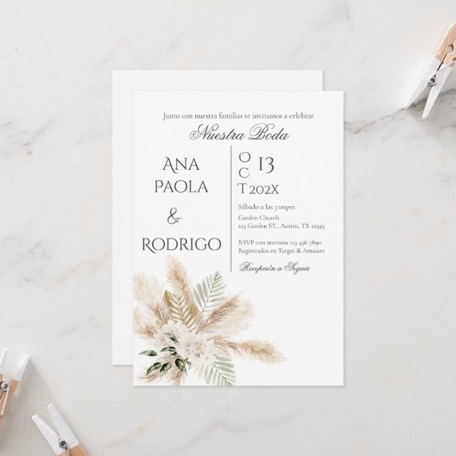 Floral Boho Wedding invitation Invitación (Front/Back In Situ)