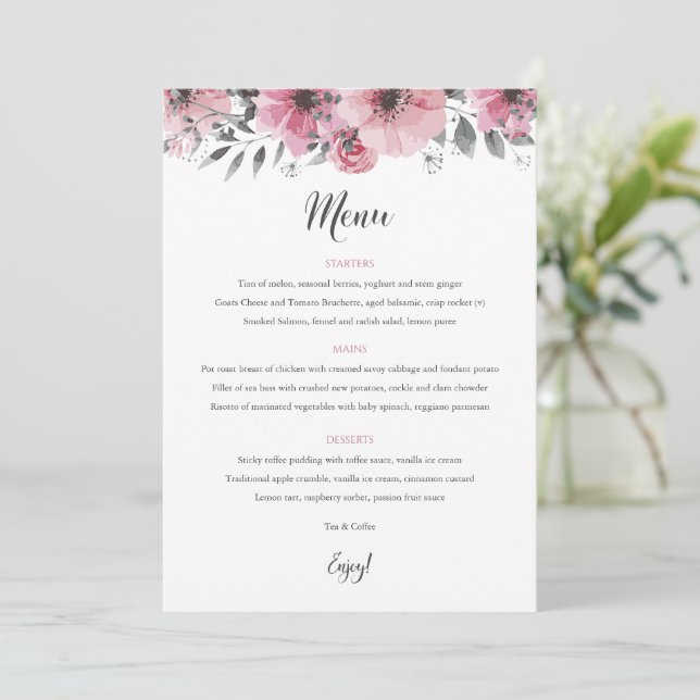 Floral Boho Wedding Menu Card (Standing Front)