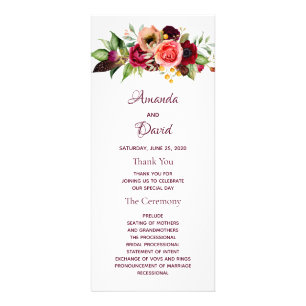 Floral boho wedding program rack card
