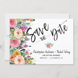 Floral Boho Wedding Script Photo Save the Date Invitation