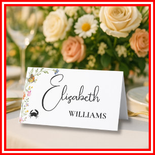 Floral Boho Wildflower Crab Menu Wedding Name Card