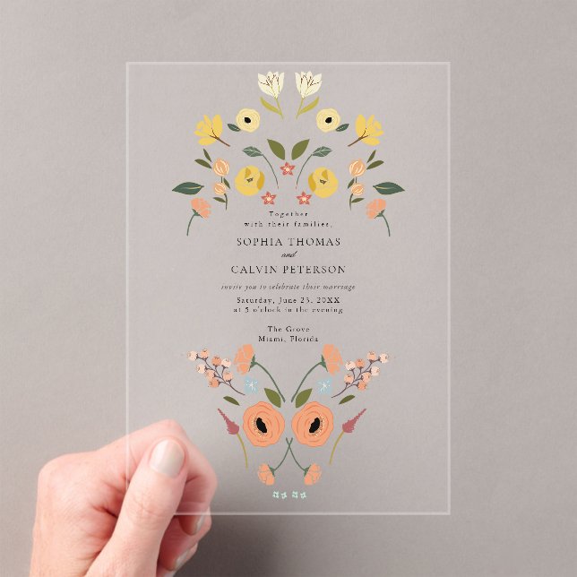 Floral Boho Wildflower Wedding Acrylic Invitations (Insitu (Handheld))